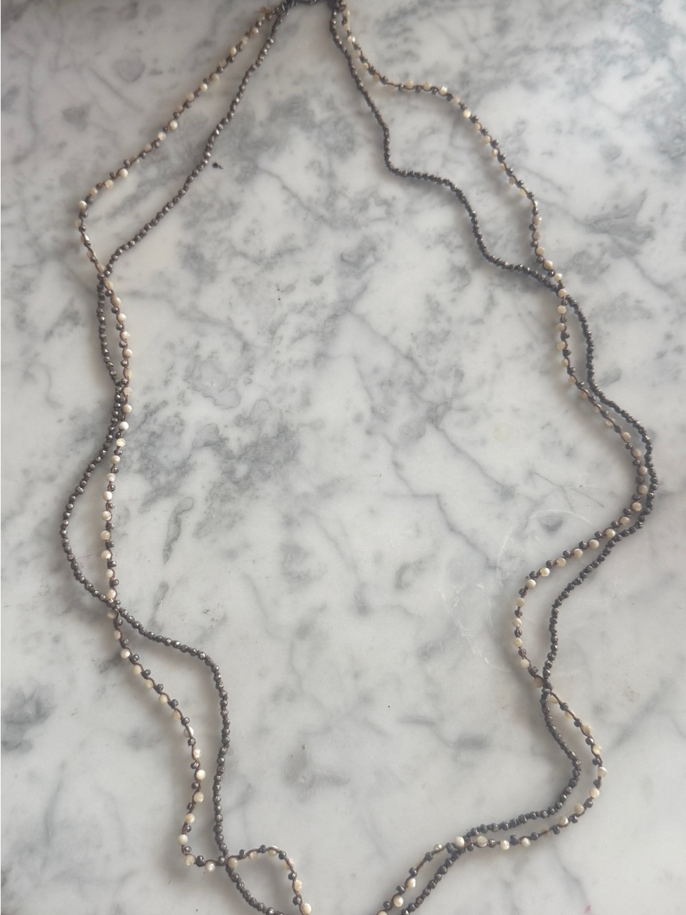 Chan Luu Hematite Gray and Cream Layered Bead Necklace